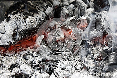 burning hot coal in the grill close up Stock Photo