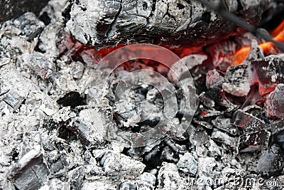 burning hot coal in the grill close up Stock Photo