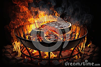 burning hot coals and lit fire for grilling food in backyard grill Stock Photo