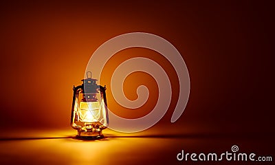 Burning kerosene lamp background Stock Photo