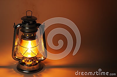 Burning kerosene lamp in dark Stock Photo