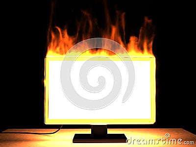 Burning LCD TV Cartoon Illustration