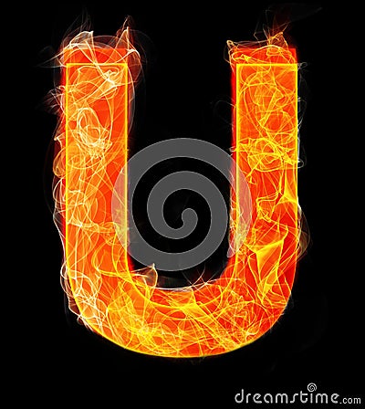 Burning letters as alphabet type U Stock Photo