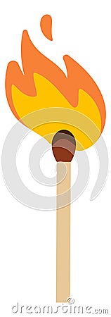 Burning match icon. Wooden stick in fire flame Vector Illustration