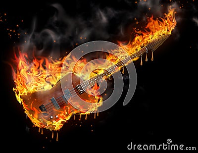 Burning melting guitar Stock Photo