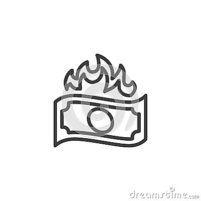 Burning money bill line icon Vector Illustration