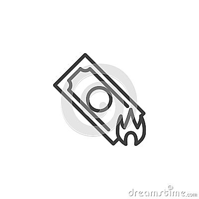 Burning money bill line icon Vector Illustration