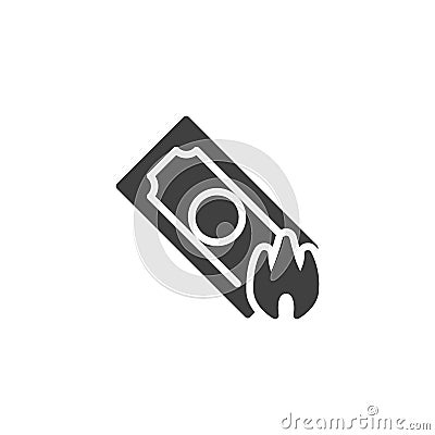 Burning money bill vector icon Vector Illustration