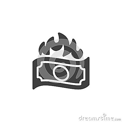 Burning money bill vector icon Vector Illustration