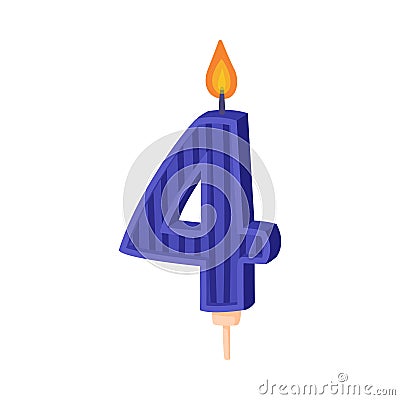 4 burning number shaped candle for Birthday anniversary celebration cartoon vector illustration Vector Illustration