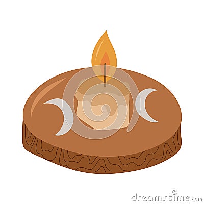 Burning out candle on wooden candlestick. Esoteric and mystical design element. Vector Illustration