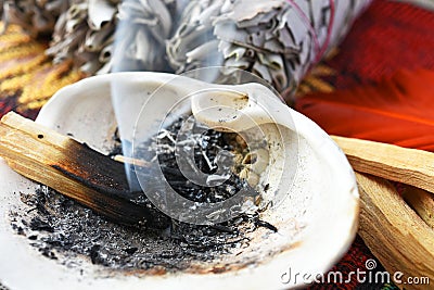 Burning Palo Santo Smudge Sticks Stock Photo