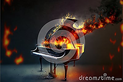 Burning Piano (Generative AI) Stock Photo