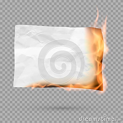 Burning piece of paper with copy space. crumpled paper blank. Vector Vector Illustration