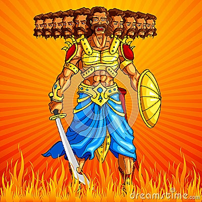 Burning Ravana in Dussehra Vector Illustration