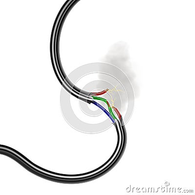 Burning And Smoking Damaged Electric Cable Vector Vector Illustration