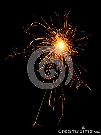 Burning sparklers isolated on black background. Stock Photo