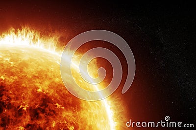 Burning sun on a space black background Stock Photo