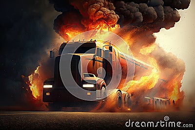 Burning Tanker Truck. Generative AI Stock Photo