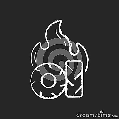 Burning tires chalk white icon on black background Vector Illustration