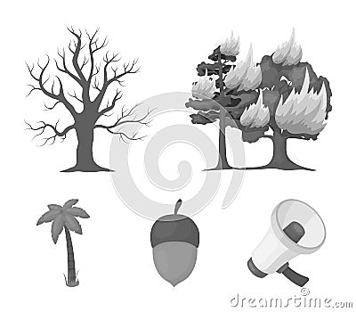 Burning tree, palm, acorn, dry tree.Forest set collection icons in monochrome style vector symbol stock illustration web Vector Illustration