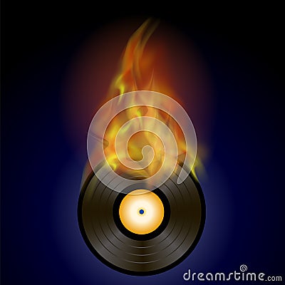 Burning Vinyl Disc with Fire Flame Stock Photo