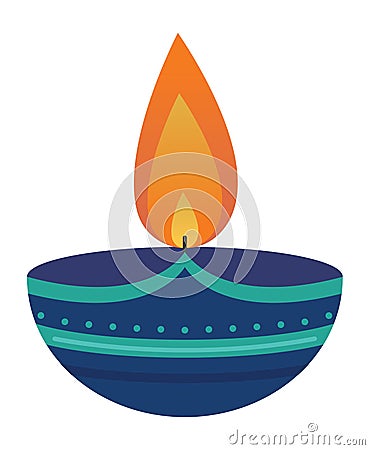 Burning wax candle in a stand flat vector illustration Vector Illustration