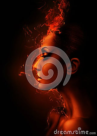 The burning woman head Stock Photo