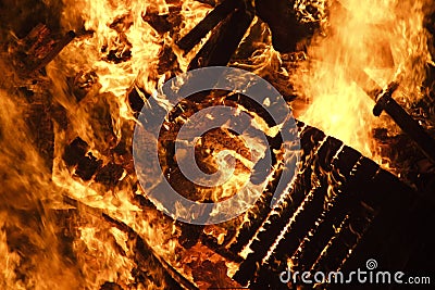 Burning Wood Bonfire Stock Photo