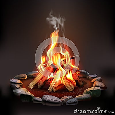 Burning Wood Campfire Vector Illustration