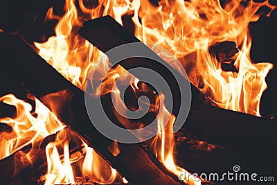 Burning wood in the fireplace, bright red fire Stock Photo