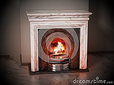 Burning wood logs inside fireplace. 3D illustration Cartoon Illustration