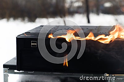 Burninging computer case Stock Photo