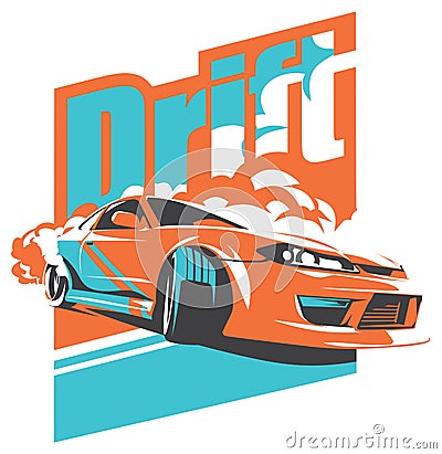 Burnout car, Japanese drift sport, JDM, Vector Illustration