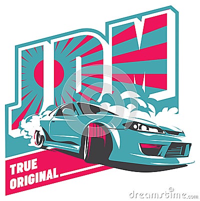 Burnout car, Japanese drift sport, JDM, Vector Illustration