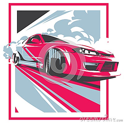 Burnout car, Japanese drift sport, JDM, Vector Illustration