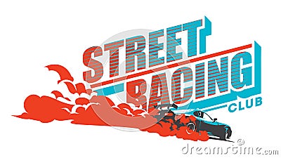 Burnout car, Japanese drift sport, Street racing Vector Illustration