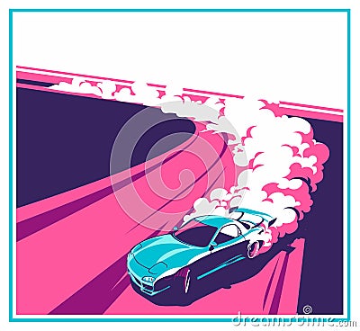 Burnout car, Japanese drift sport, Street racing Vector Illustration