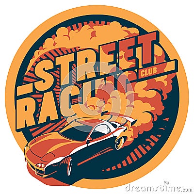 Burnout car, Japanese drift sport, Street racing Cartoon Illustration