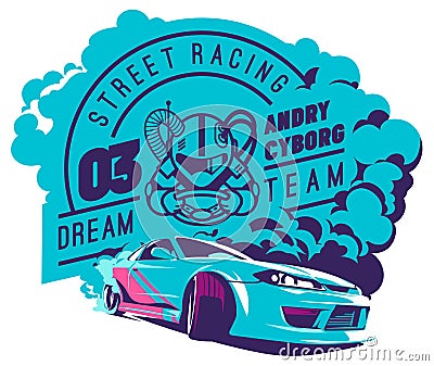Burnout car, Japanese drift sport, Street racing Vector Illustration
