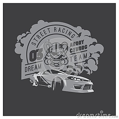 Burnout car, Japanese drift sport, Street racing Vector Illustration