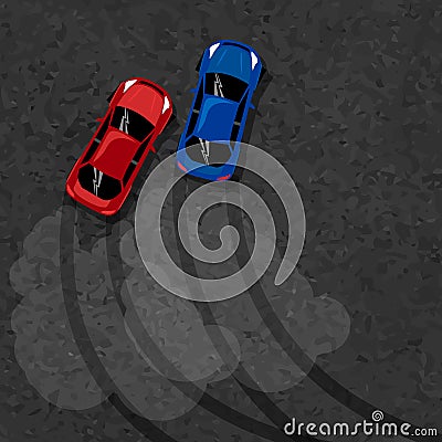 Burnout car, Japanese drift sport car, Street racing, racing team, turbocharger, tuning. Vector illustration for sticker, poster o Cartoon Illustration