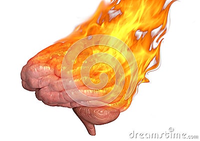 Burnout syndrome concept. Brain in burning flames. It is a psychic disorder preceded by intense physical and mental exhaustion Stock Photo