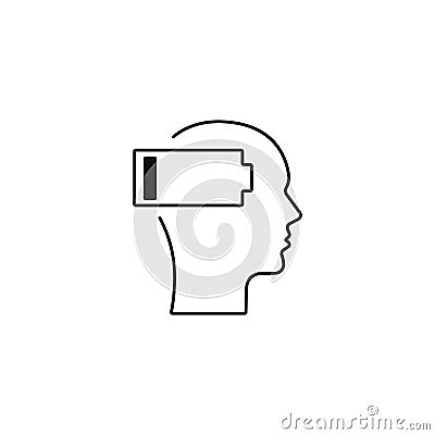 burnout or tired icon with a head and low battery Cartoon Illustration