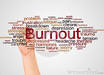 Burnout word cloud and hand with marker concept Stock Photo