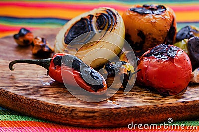 Burnt chilies for a mexican sauce spicy food in mexico Stock Photo