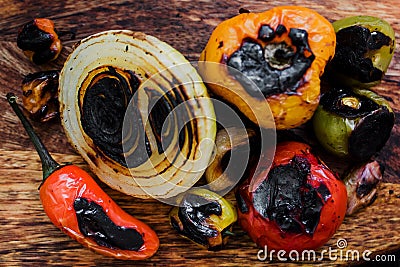 Burnt chilies for a mexican sauce spicy food in mexico Stock Photo