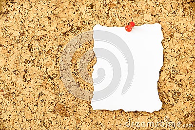 Burnt edges white paper pinned on a bulletin board. Stock Photo