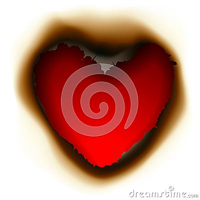 Burnt hole in shape of heart Vector Illustration