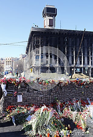 Burnt house of trade unions in Kyiv Editorial Stock Photo